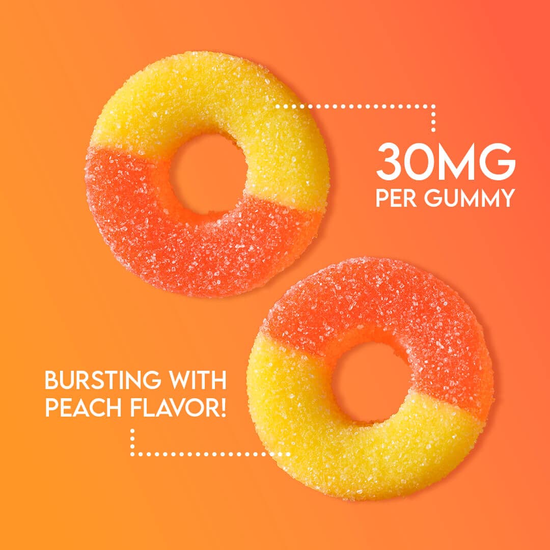 Gummy bears with Delta 9 Peach Rings flavor.