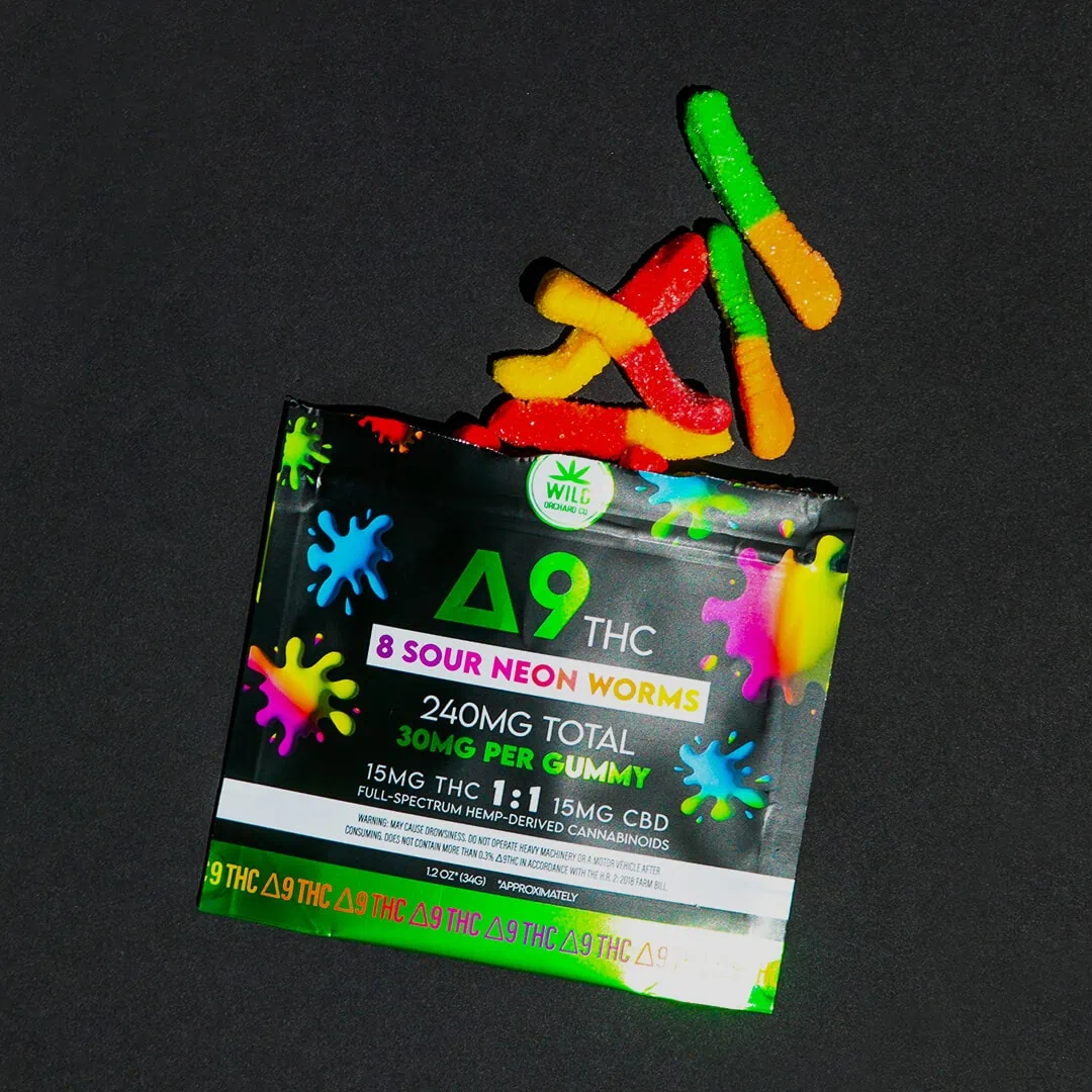 Wildorchardhemp Sour Neon Worms Delta 9 Gummies 8 Pack 240MG