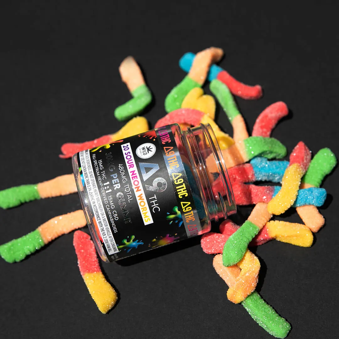 Wildorchardhemp Sour Neon gummy Worms Delta 9 Gummies 20 Pack 480MG