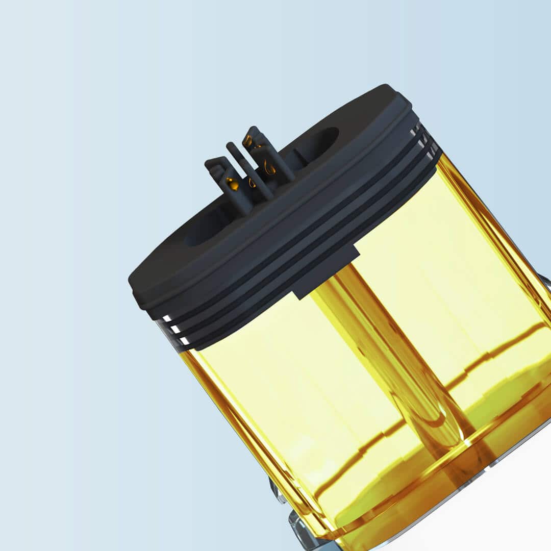 A yellow plastic container with a black lid designed for HHC Disposable Vape Pens “Alien Piss”.