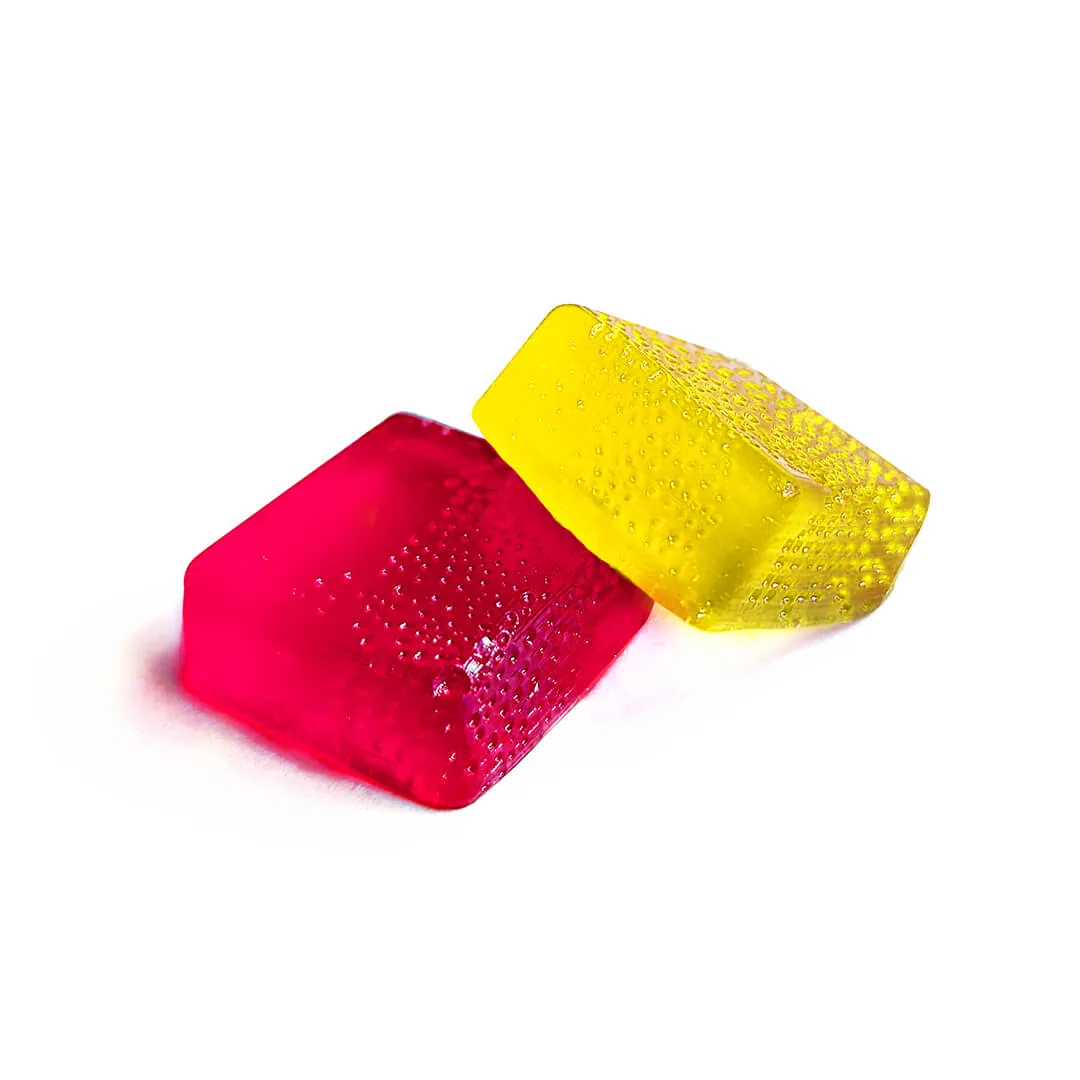 Two pieces of Delta 9 Gummies - Ice Cream Shoppe on a white background.