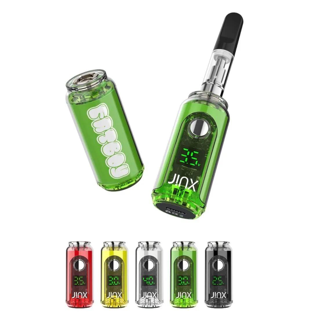 A set of different colored JINX FatBoy 510 Battery vape pens with various colors.