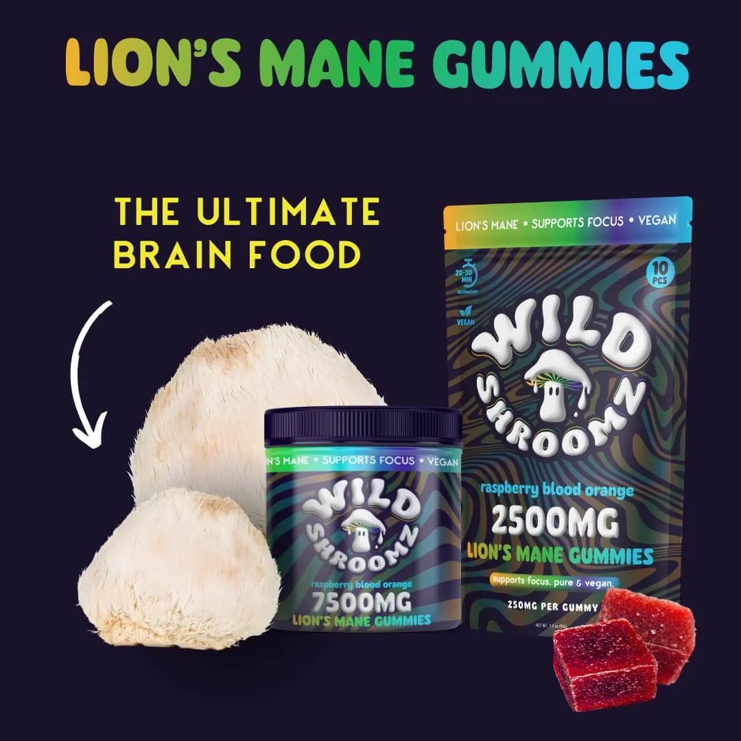 Wild Shroomz Mushroom + Delta 9 Gummies "Strawberry Lemonade" - the ultimate brain food.