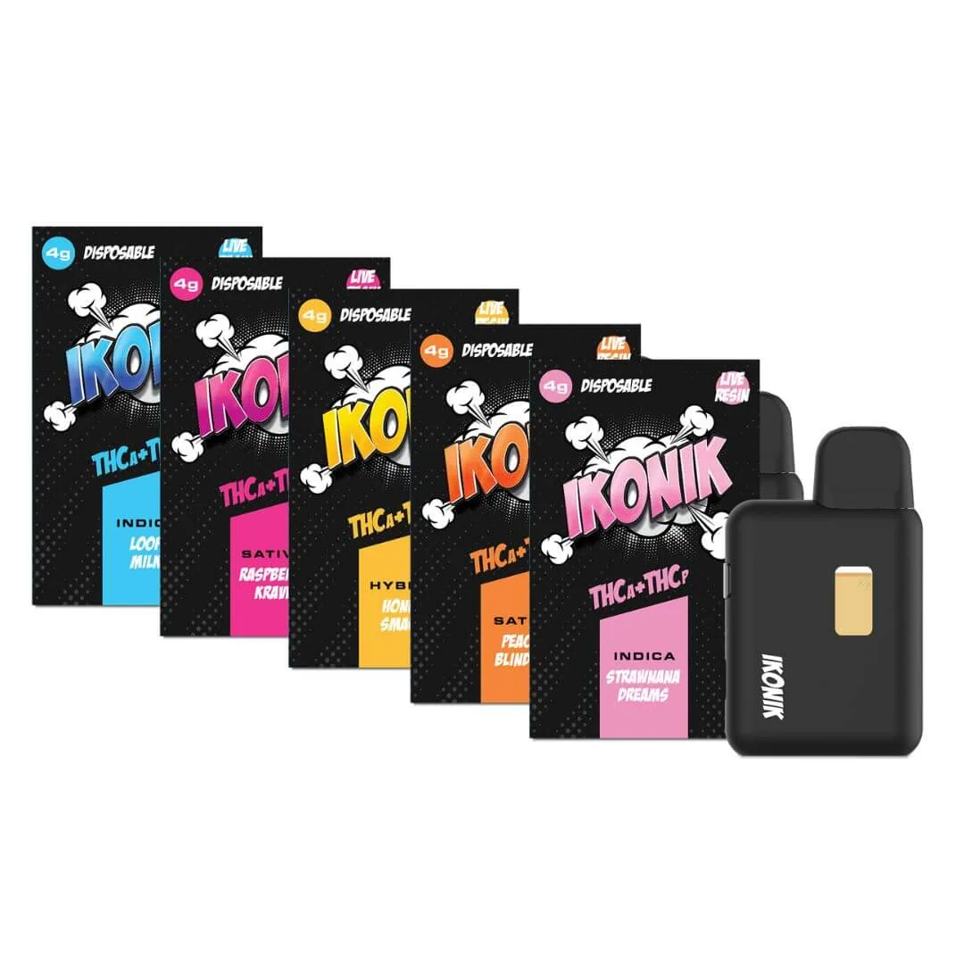 A pack of IKONIK 4G Vape Live Resin pods featuring a variety of flavors.