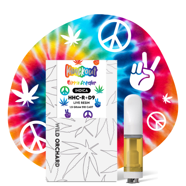 A bottle of Delta 8 cbd oil with a peace sign on it.