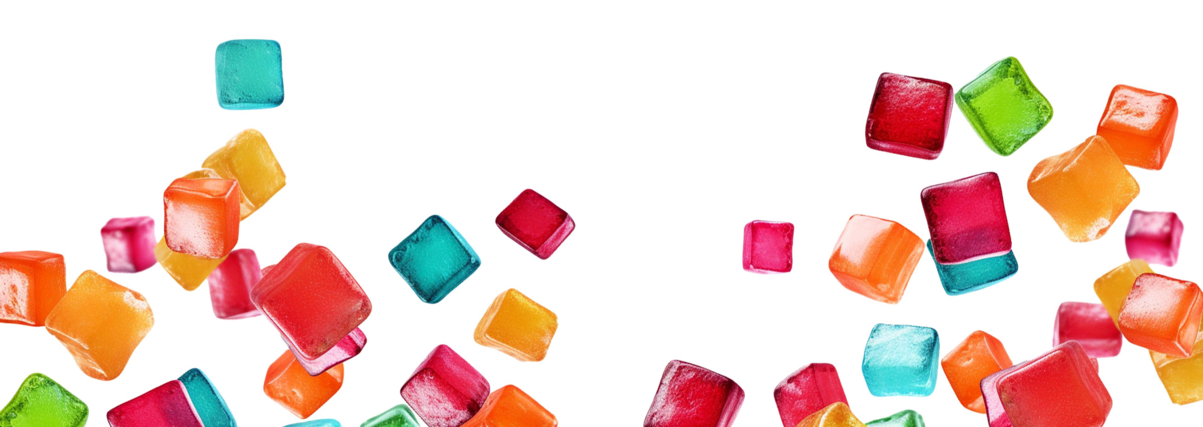 Colorful Delta 8 ice cubes flying in the air.