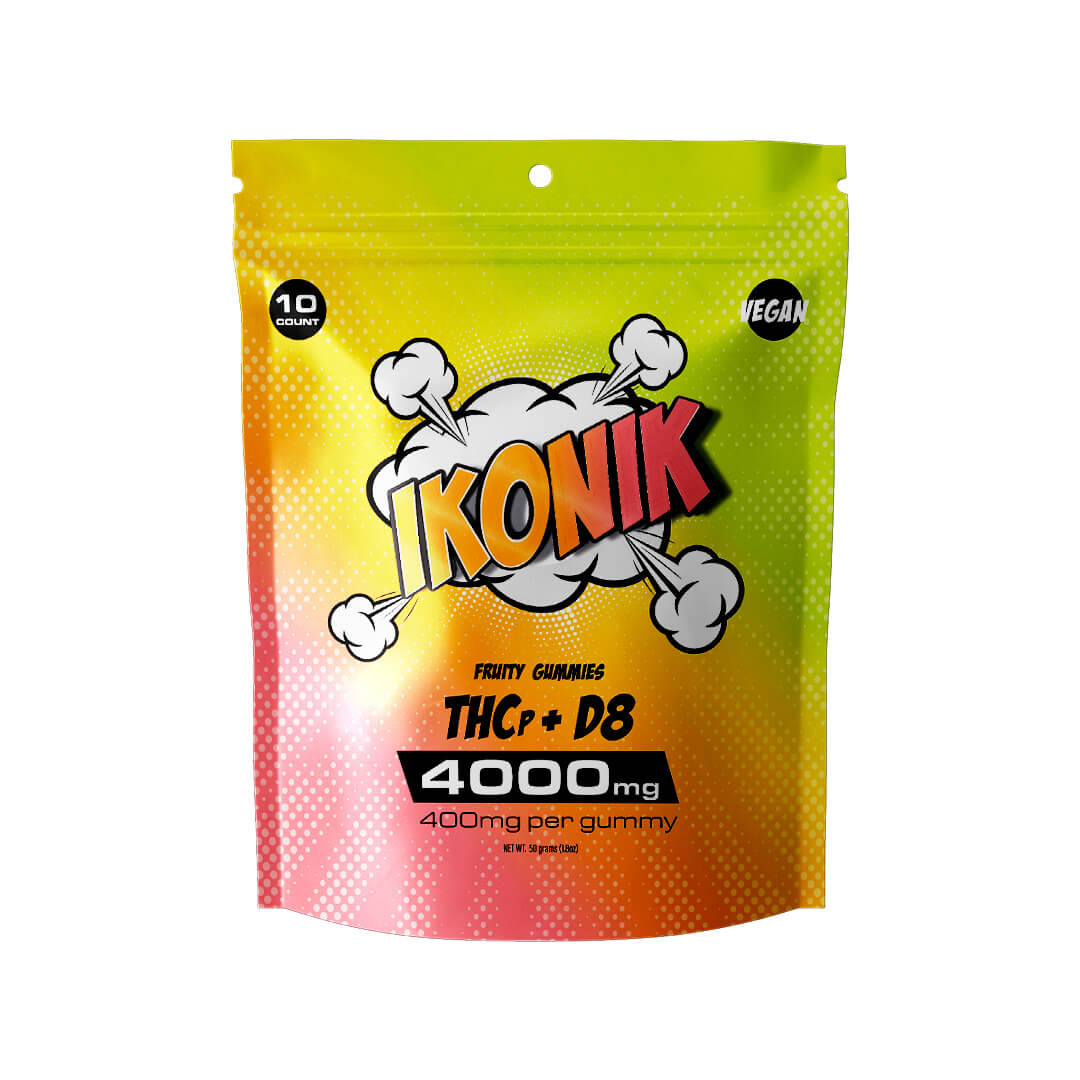 A bag of IKONIK Vegan THCp + D8 Gummies.